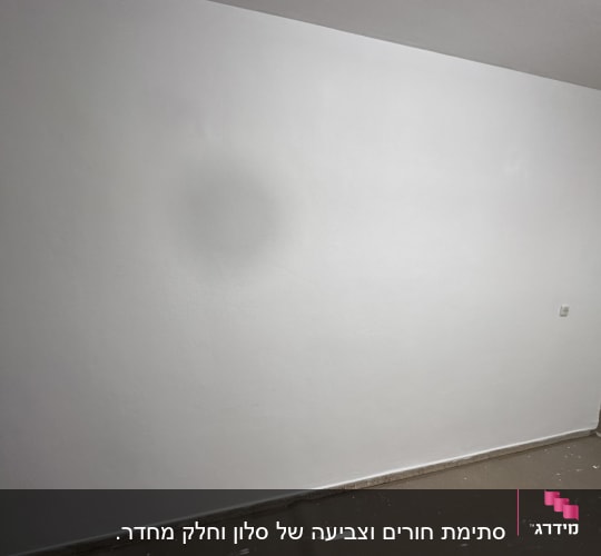 קיר צבוע בלבן עם כתם כהה במרכז